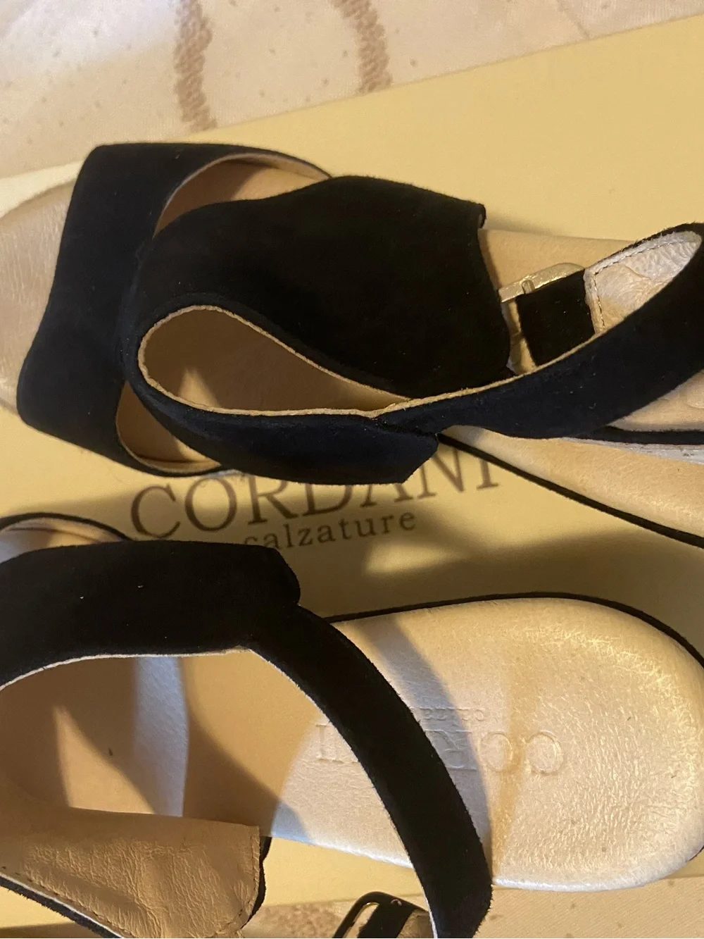 Cordani Black Suede Espadrille Wedge Sandals